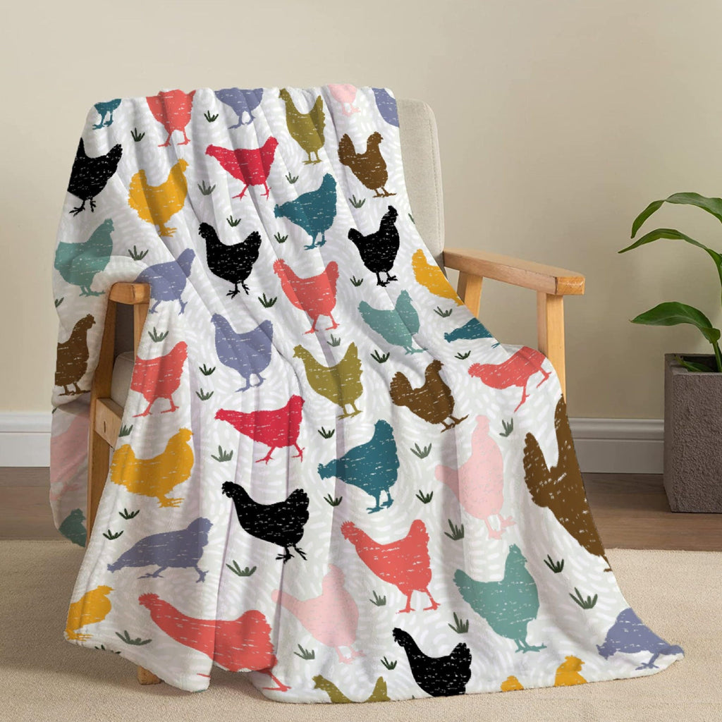 JOCASA Colorful Chicken Blanket Gifts Flannel Lightweight Soft Cozy Blankets Throws Bedding Kids Adult Farm Chickens Gift Couch Sofa Bedroom Girls Boys All Season 60"x80" for Adult