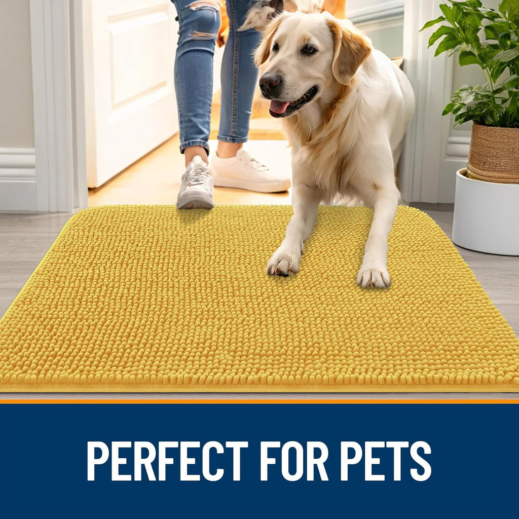 OLANLY Dog Door Mat - Absorbent Non-Slip Chenille Mat for Muddy Paws | 59x35 Inches, Quick Dry, Yellow