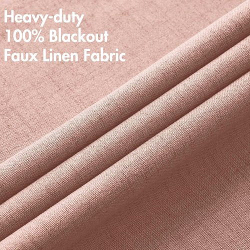MIULEE 100% Blackout Linen Curtains - Thermal Insulated Blush Pink Grommet Drapes | 52 x 96 Inch (2 Panels)