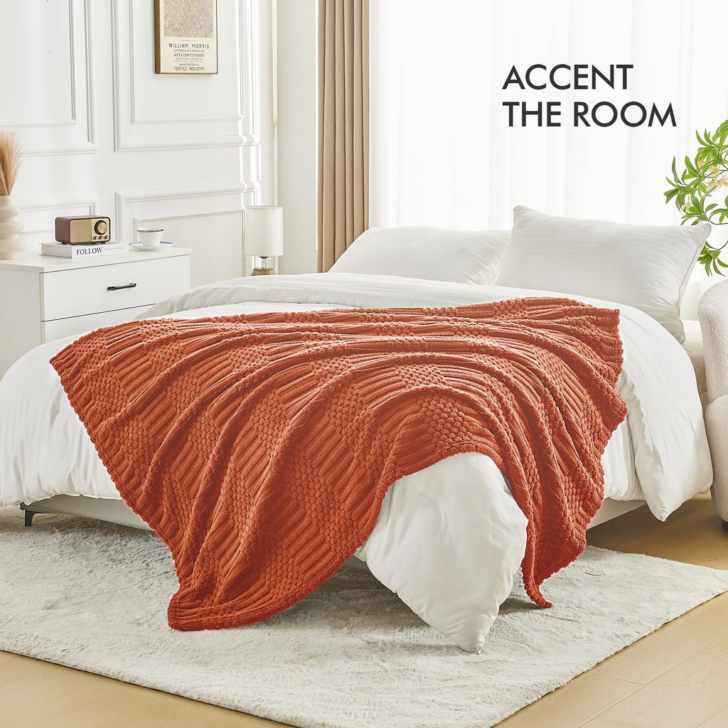 lifein Throw Blanket for Couch-Rust Boho Throw Blanket, Soft Fleece Plush Lightweight Blankets&Throws for All Seasons, Fuzzy Fall Decorative Blankets for Livingroom Bed Sofa Chair (50x60, Rust)