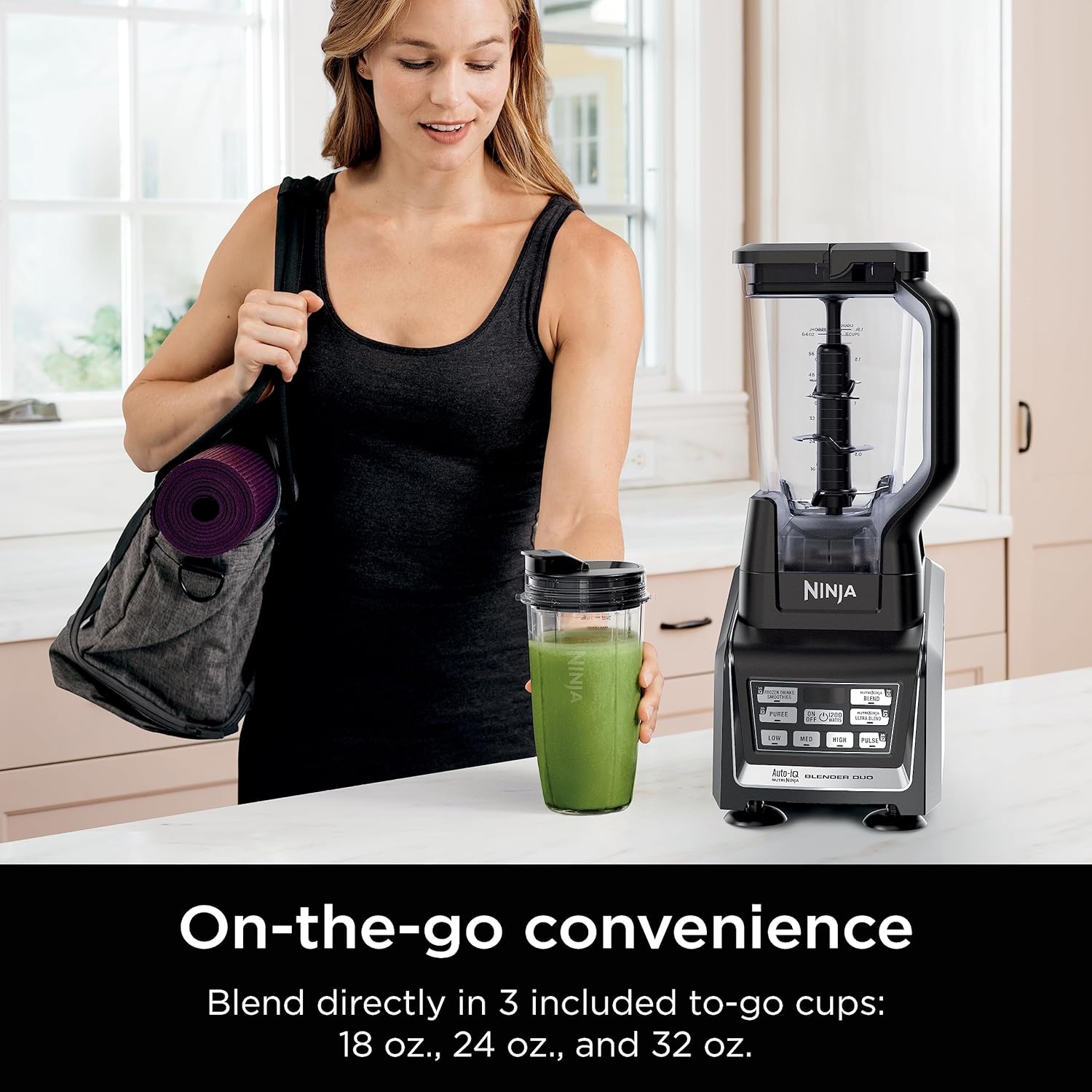Ninja BL642 Nutri Ninja Blender - 1200W Auto-iQ, 72 oz. Pitcher & 3 To-Go Cups for Smoothies - Black