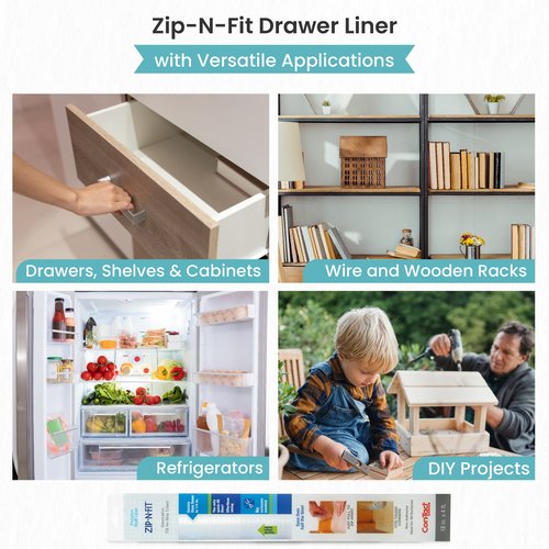 Con-Tact Brand Adhesive Zip-N-Fit Solid Grip Drawer 18" x 4', Ribbed Clear, 6 Count