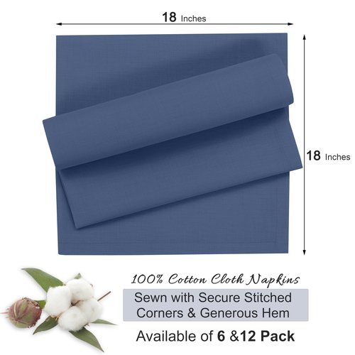 Ruvanti Cloth Napkins Set of 12, 18x18 Inches, 100% Cotton, Washable, Soft & Absorbent, Perfect for Wedding, Christmas, ‎Thanksgiving Dinners - Bijou Blue