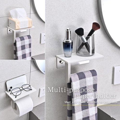 JOMANDAN 304 Wall Mounted Toilet Paper Holder, Toilet Paper Phone Holder Mobile Phone Storage Shelf for Modern Bathroom with Shelf-with Marble Panel (Brushed Nickel)
