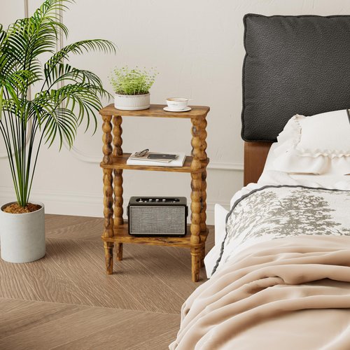Veegle Side Table, Small End Table with Storage Shelf, 3-Tier Small Coffee Tables for Living Room Bedroom Narrow Spaces(Rustic Brown)
