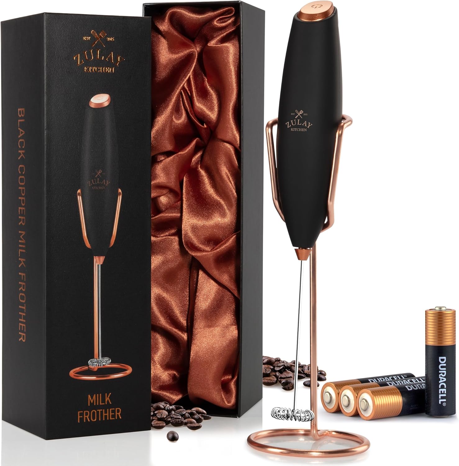 Zulay Kitchen Luxury Milk Frother - Handheld Electric Foam Maker with 4 Duracell Batteries | Perfect for Coffee, Lattes & Hot Chocolate