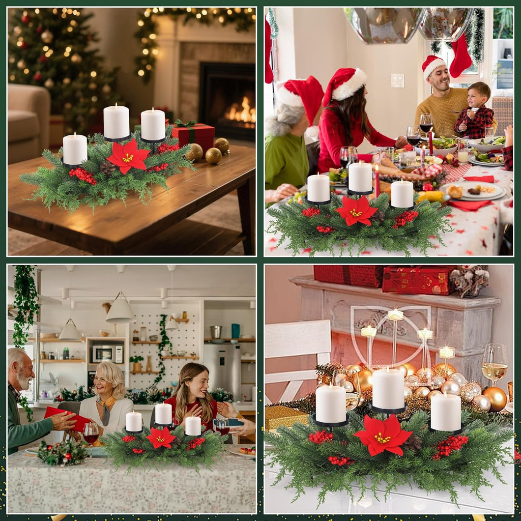 Regine Switzerland Christmas Advent Wreath Candle Holder - Festive Table Centerpiece with 3 Holders, Red Berries & Pinecones