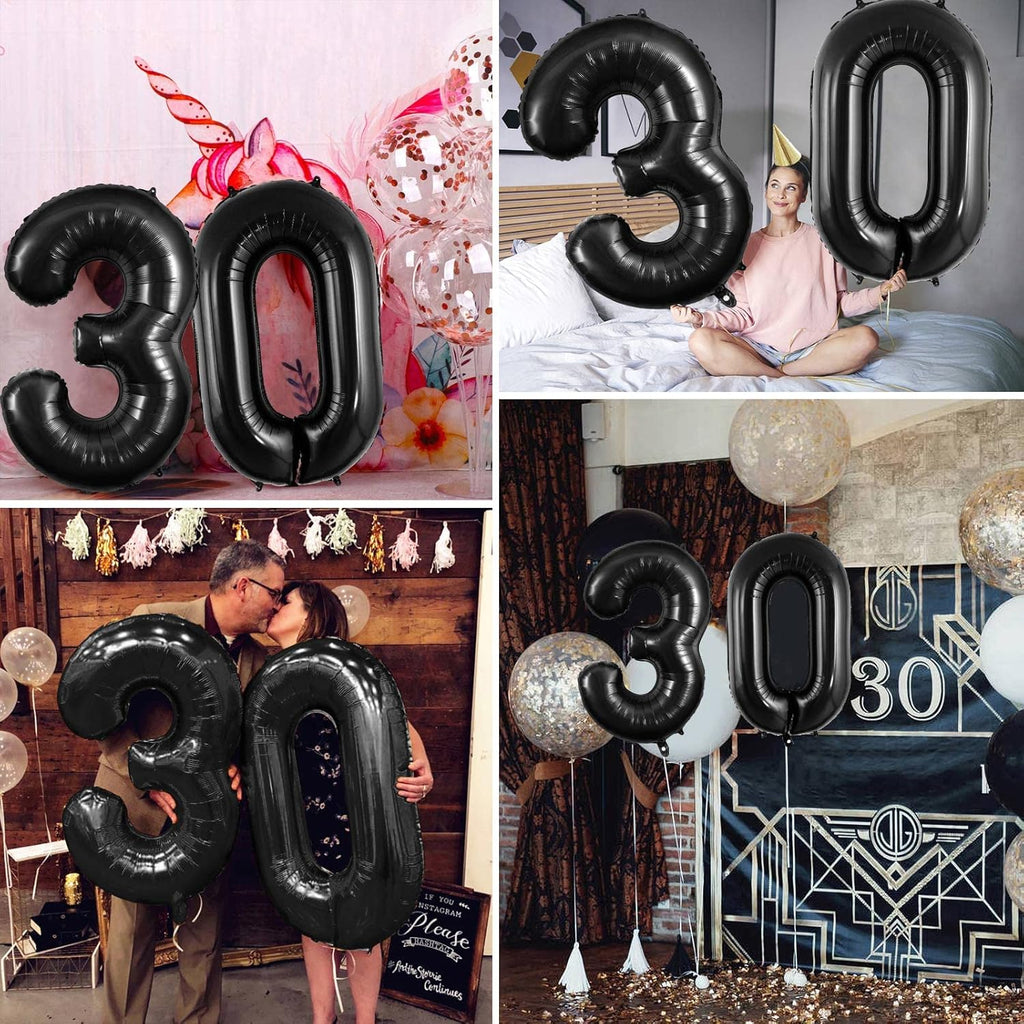 Skiennix 30-Inch Number Balloon - Large Black Foil Balloon for 30th Birthday Celebrations