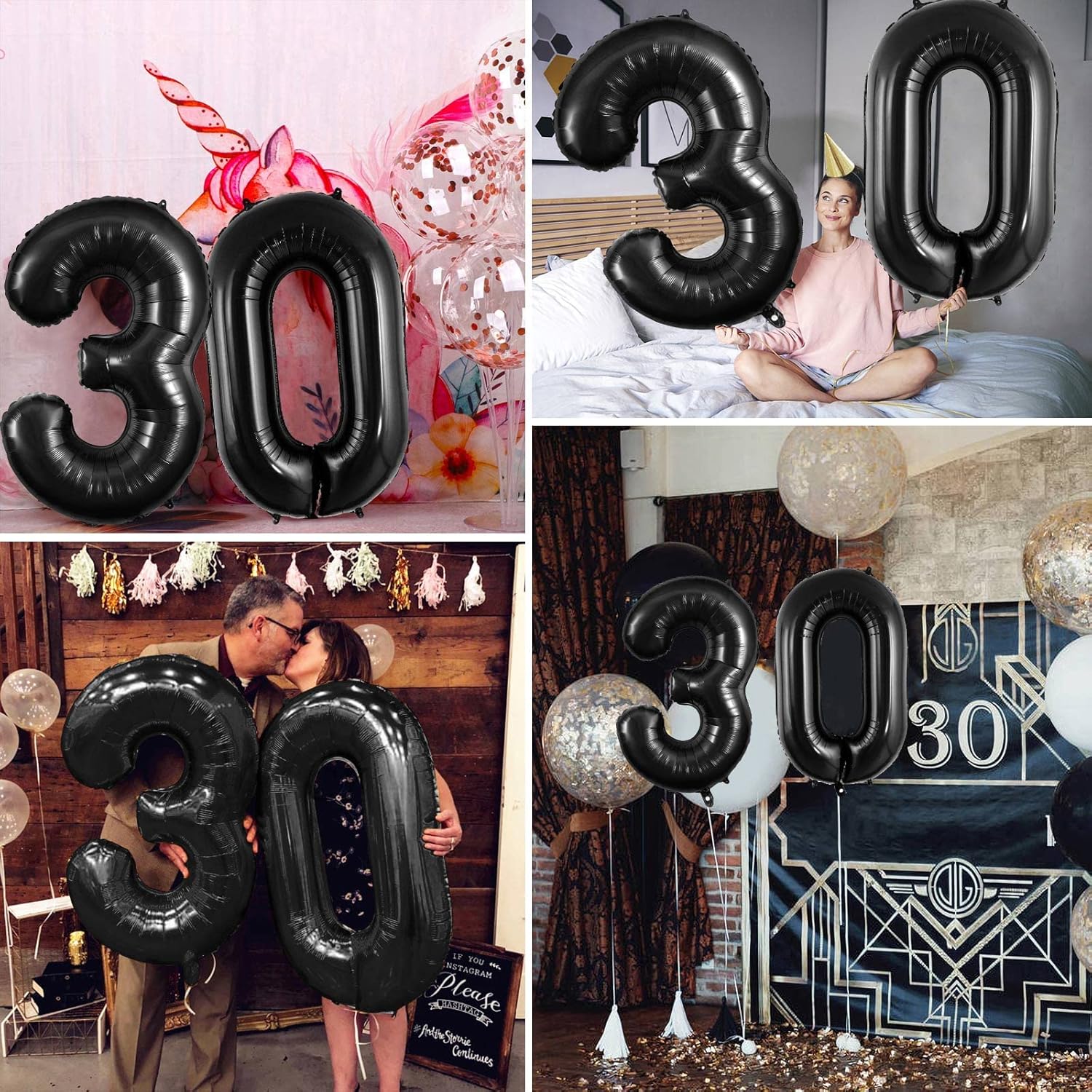 Skiennix 30-Inch Number Balloon - Large Black Foil Balloon for 30th Birthday Celebrations