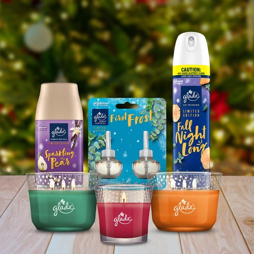 Glade Candle Jar, Air Freshener, 2in1, Merry Berry & Cranberry Celebration, 3.4 Oz, 2 Count