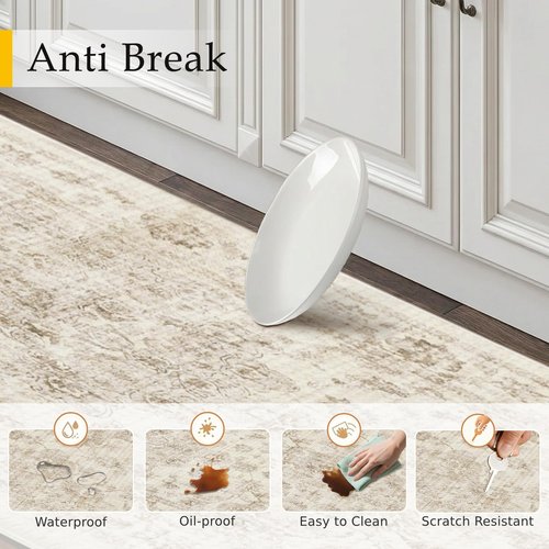 WondRg Neutral Kitchen Mats for Floor Anti Fatigue Mat for Cushioned Beige Vintage Waterproof Non-Slip Kitchen Mats Comfort Standing Rug for Sink Laundry Office 17.3"×30"