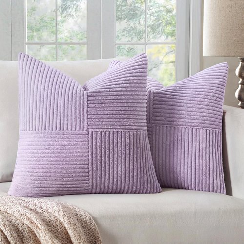 MIULEE Purple Decorative Throw Pillow Covers 18x18 Inch for Couch Bed Sofa Pack of 2 Lavender Boho Farmhouse Throw Pillows Soft Cross Corduroy Patchwork Textured Cushion Cases