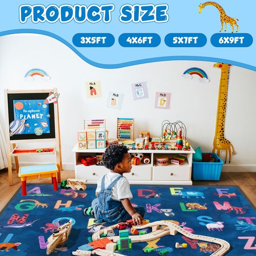 Truqual Classroom Rug Elementary Colorful Alphabet Kids Rugs for Playroom Machine Washable Nursery Rugs for ChildrenToddlers Bedroom