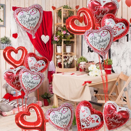 Happy Valentine's Day Balloons 20pcs Red Heart Balloons Set I Love You Balloon 18 Inch Love Balloon White and Red Heart Shaped Foil Balloon for Valentine's Day Decoration Romantic Proposal