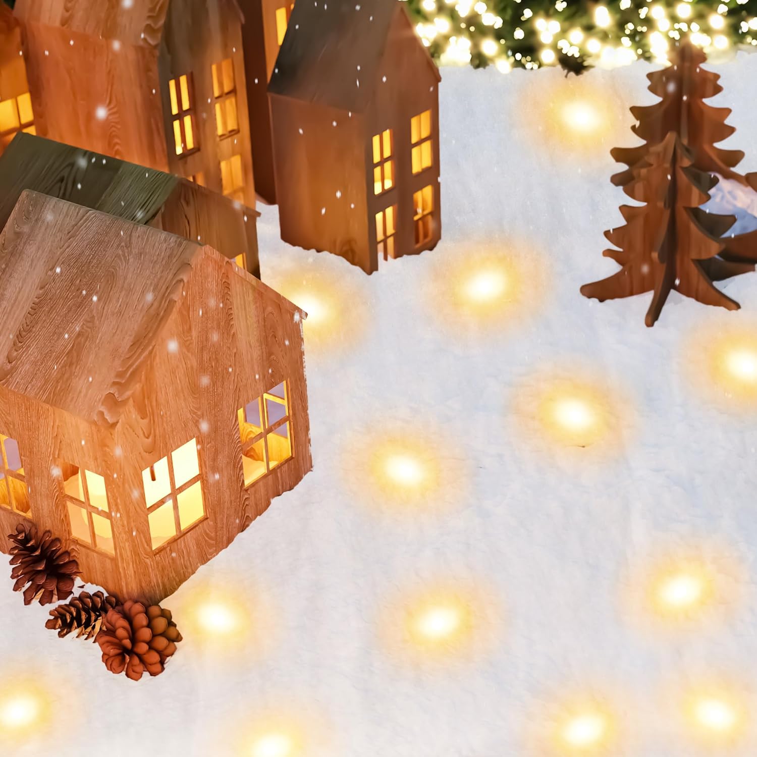 QZYL Christmas Snow Blanket Roll - 1.5 x 6FT with Lights for Festive Holiday Decorations, White