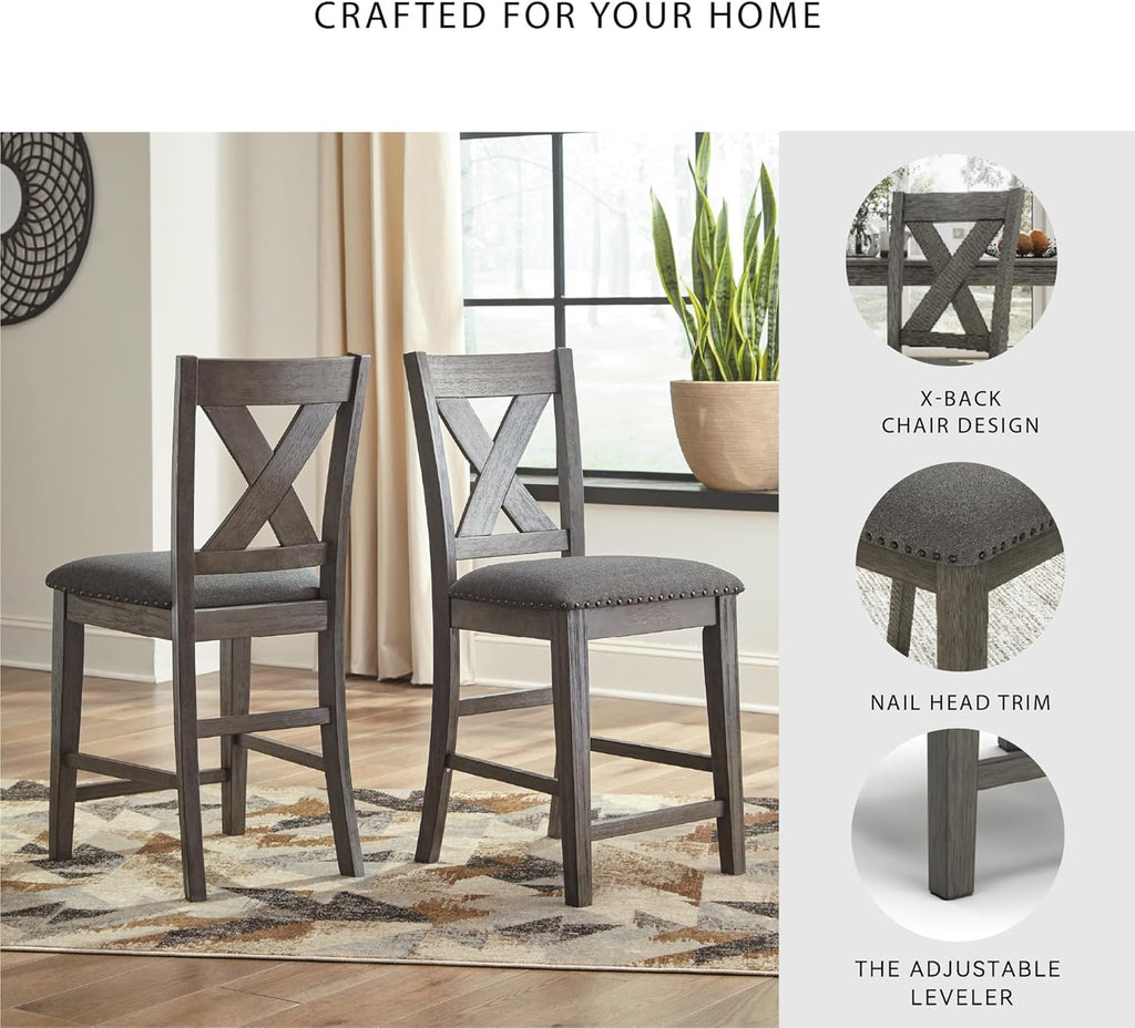 Signature Design by Ashley Caitbrook Casual Counter Height Dining Table & Upholstered Bar Stools Set of 7 - Gray