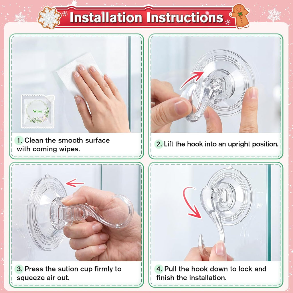 VIS'V Wreath Hanger - Heavy Duty Suction Cup Hooks | 22 LB Capacity, Clear, 6 Pcs, Removable & Reusable