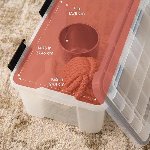IRIS USA WeatherPro 19 Qt Storage Bins - BPA-Free Plastic with Tight Seal, Stackable & Nestable | Clear/Black, 6 Pack