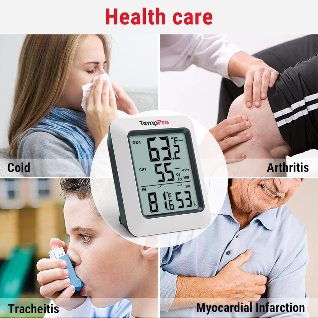 TempPro TP60 Digital Hygrometer - Wireless Temperature & Humidity Monitor | 500ft Range, Accurate Readings