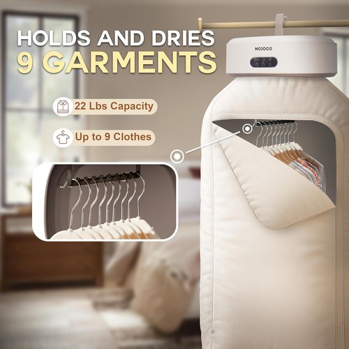 MOJOCO Portable Clothes Dryer - Mini Compact Dryer for Travel & RV - Quiet Fast-Drying Machine with Adjustable Timer