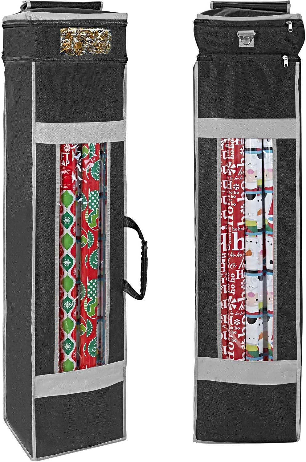 ProPik Holiday Wrapping Paper Storage Organizer Bag - Heavy Duty with Clear Window, 47" x 10" x 10", Black