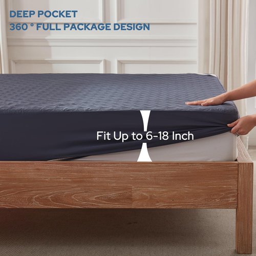 BEDLORE 2 Pack Waterproof Mattress Protector, Queen Size Pad Noiseless with Deep Pocket Fitted for 6"-18", Soft Breathable Dirt Proof Bed Mattress Cover Washable for Home, Bedroom, Hotel (Navy Blue)