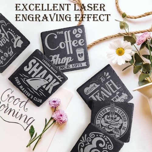 60 Pieces Slate Drink Coasters, GOH DODD 4 Inch Black Coasters Stone Coaster Set, Laser Engraving Blanks with Anti-Scratch Bottom for Home Office Bar Outdoor Housewarming Gifts Wedding Party, Square