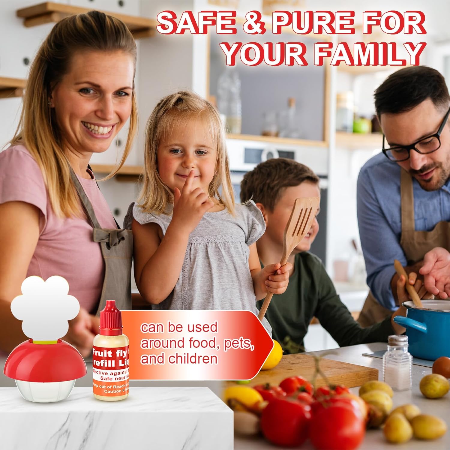 Qualirey Fruit Fly Trap - Safe Indoor Solution with 4 Refill Liquids & 60 Sticky Pads | Red