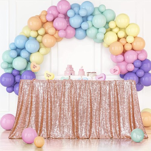 Poise3EHome Rose Gold Sequin Tablecloth 90×156 Inch Rectangle Sparkly Fabric Table Cloth for Birthday Wedding Party Christmas Holiday Baby Shower Decoration