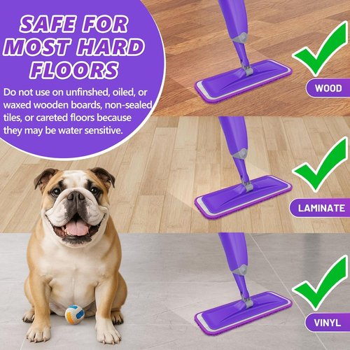 HOMTOYOU Spray Mop for Floor Cleaning - Wet Mop with 3 Washable Microfiber Pads | Ideal for Hardwood, Tile, Laminate, Vinyl