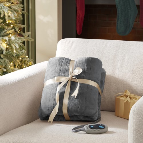 Beautyrest Heated Throw Blanket, Electric Throw, Soft, Warm, Reversible Plush - Sherpa, 3 Heat Settings, 2 hr Auto Shut Off, Machine Washable, 50 x 60 Grey