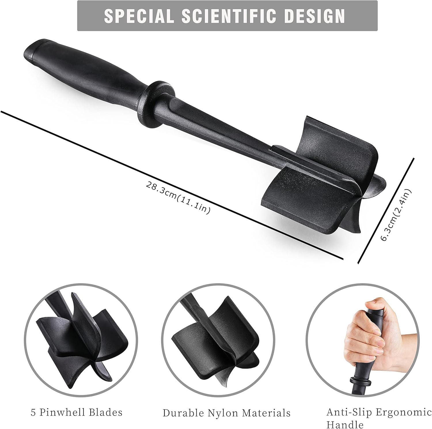 Skiennix Meat Chopper - Heat Resistant 5-Blade Masher for Ground Beef & Hamburger | Durable Nylon Spatula