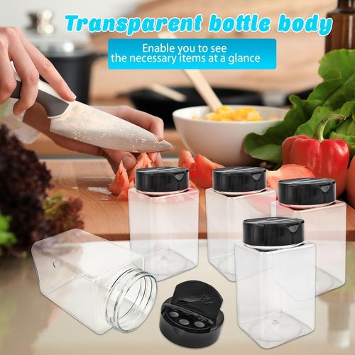 Conagel 54 Pack 9 oz Plastic Spice Jars with Black Cap Empty Seasoning Bottles with Shaker Lids Clear Square Spice Containers for Storing Spice Herbs