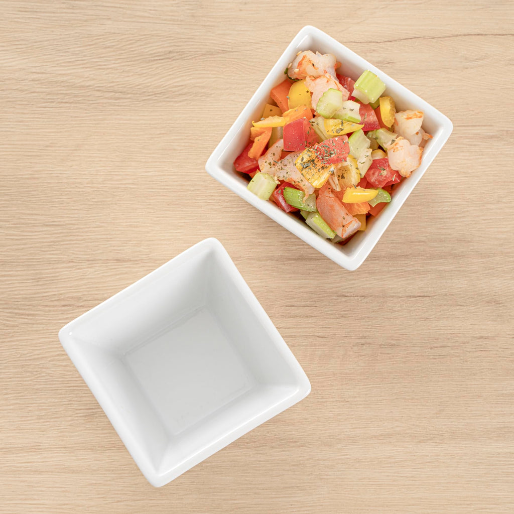 Restaurantware 6 Ounce Small Dessert Cups 10 Square Fondue Bowls - Oven Safe Chip Resistant White Porcelain Porcelain Dip Bowls Dishwasher Safe For Snacks Or Desserts