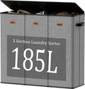 Fuonsyn 185L Laundry Hamper 3 Section with Lid, Grey Hamper 3 Compartment with 3 Removable Laundry Bags, Large Laundry Basket for Bedroom, Laundry Room, Dorm