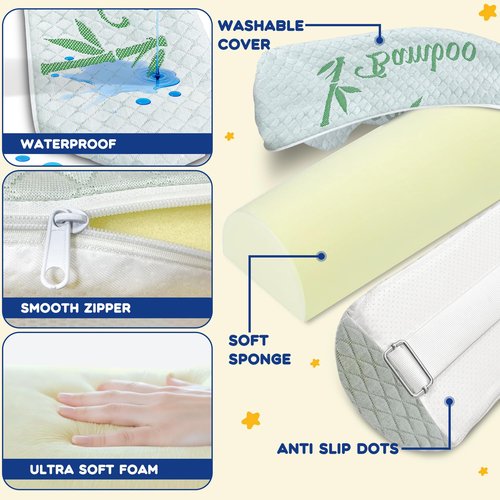 Waterproof Baby Bed Bumper for Toddler with Adjustable Band, Soft Kid Foam Bed Rail for Rental, Vacational, Full, Queen, Twin, King Size Bed, Green, 1 Pack