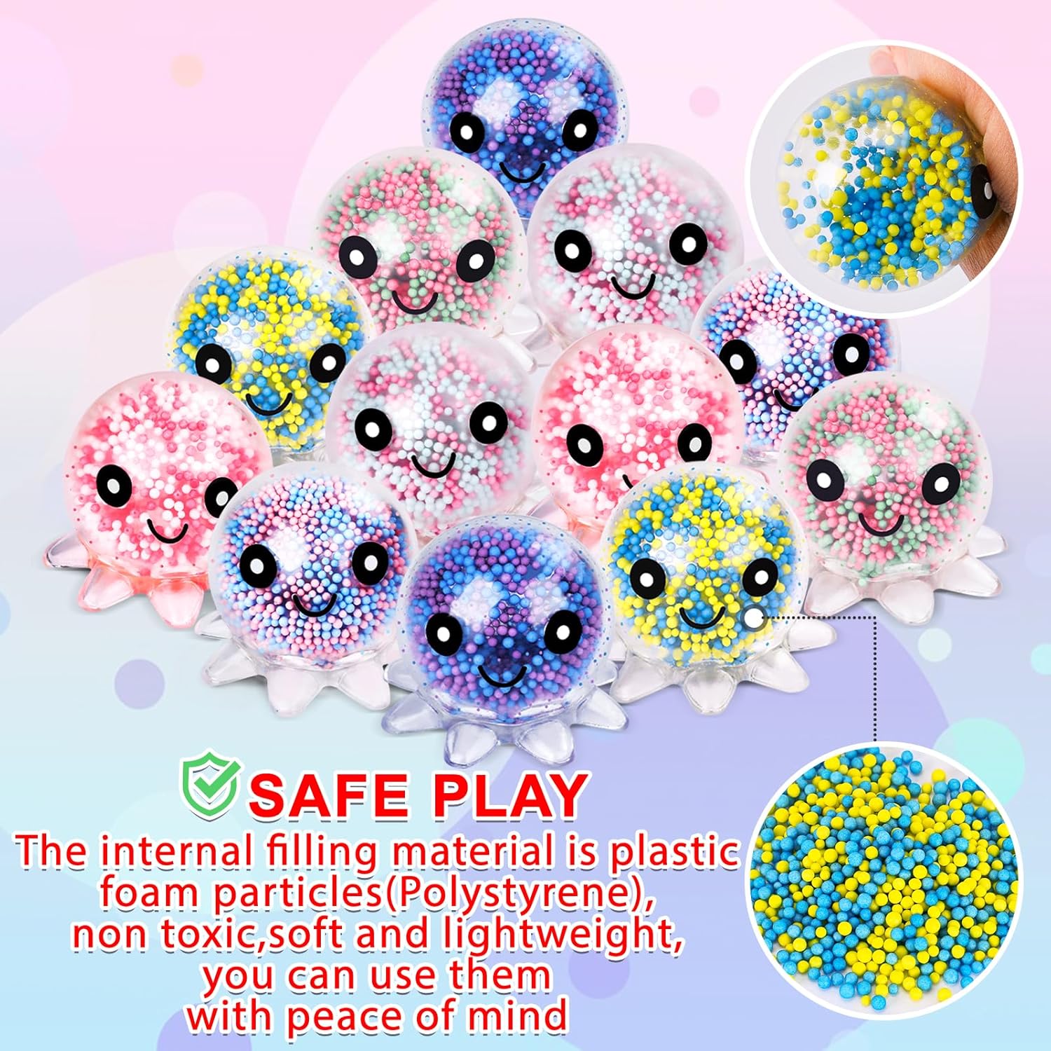 Skiennix Fidget Stress Balls - 12 Pack Cute Octopus Design for Adults | Stress Relief & Party Favors