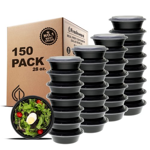 Freshware Meal Prep Bowl Containers, Bento Box, Plastic Containers, Food Storage Containers, Lunch Boxes (Salad Bowls, 150-Pack)