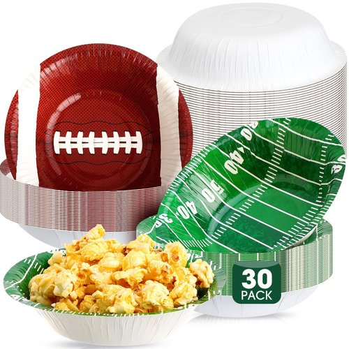 Ziliny 30 Pcs 16 oz Football Paper Bowls Football Party Snack Bowls Supplies for Game Day Hot Cold Soup Salad Dessert Home Cereal Holiday Decoration