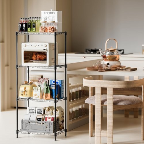IZEUK 4-Tier Metal Wire Shelf Unit - Versatile Black Storage Rack for Kitchen, Bedroom, or Laundry | 17.7" W x 11.8" D x 41.9" H