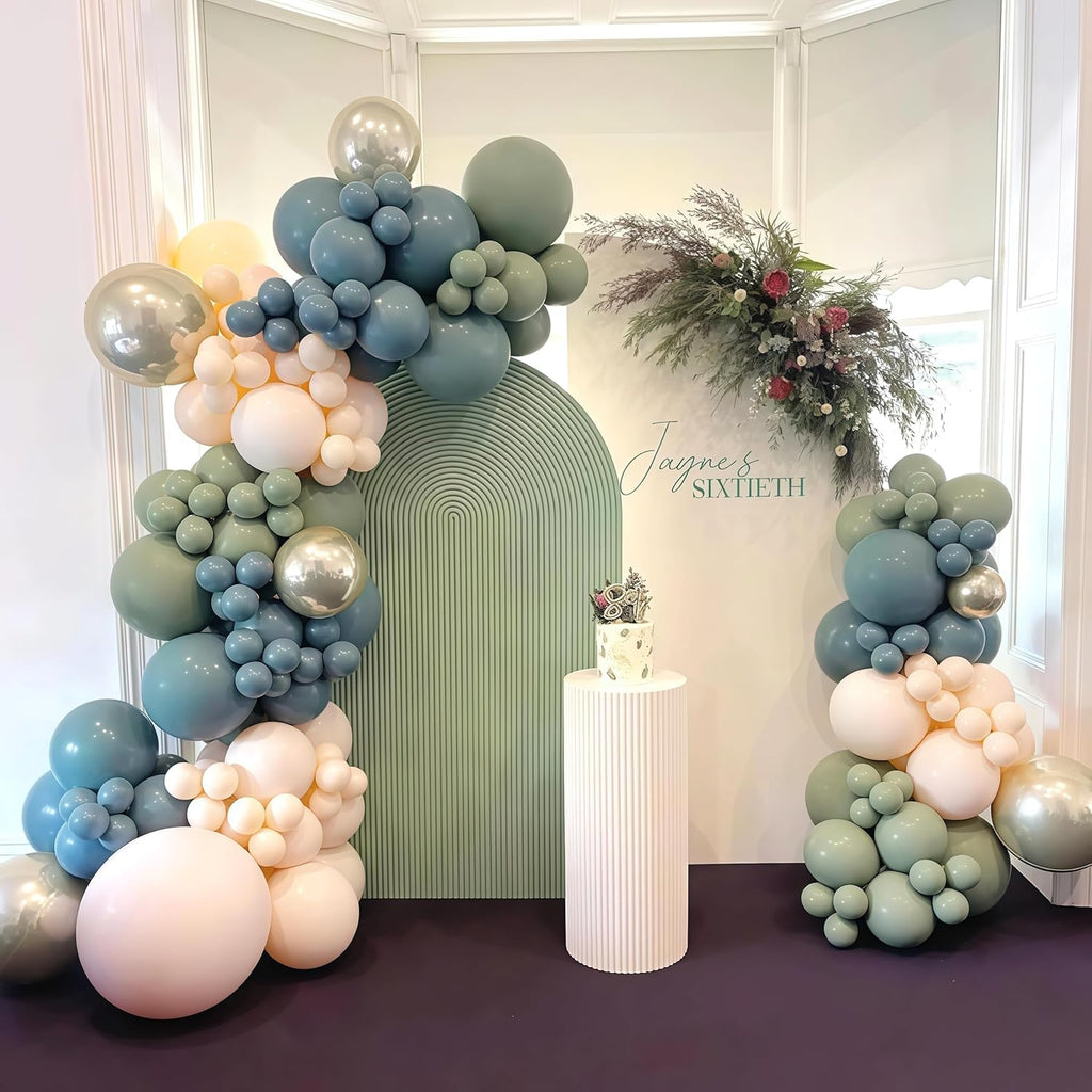 Skiennix Balloon Garland Kit - 107 PCS Dusty Sage Green & Gold Arch for Boho Birthday & Wedding Decor