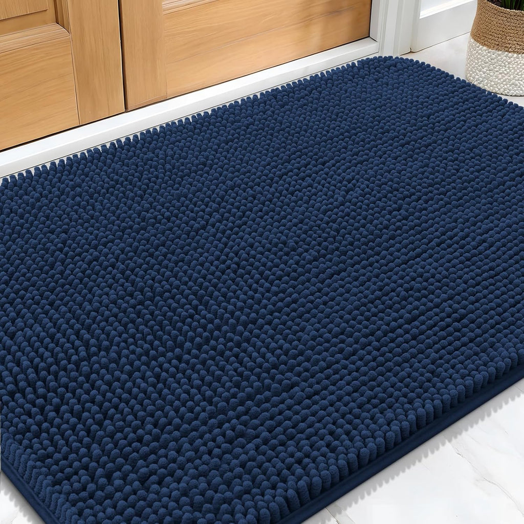OLANLY Dog Door Mat - Absorbent Non-Slip Chenille for Muddy Paws | 32x20 Dark Blue Quick Dry Doormat