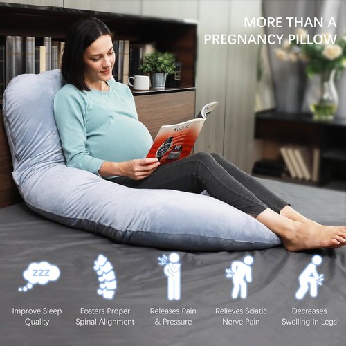 MOON PARK Pregnancy Pillow - 57-Inch U-Shaped Full Body Maternity Support for Back, Legs, Belly - Grey