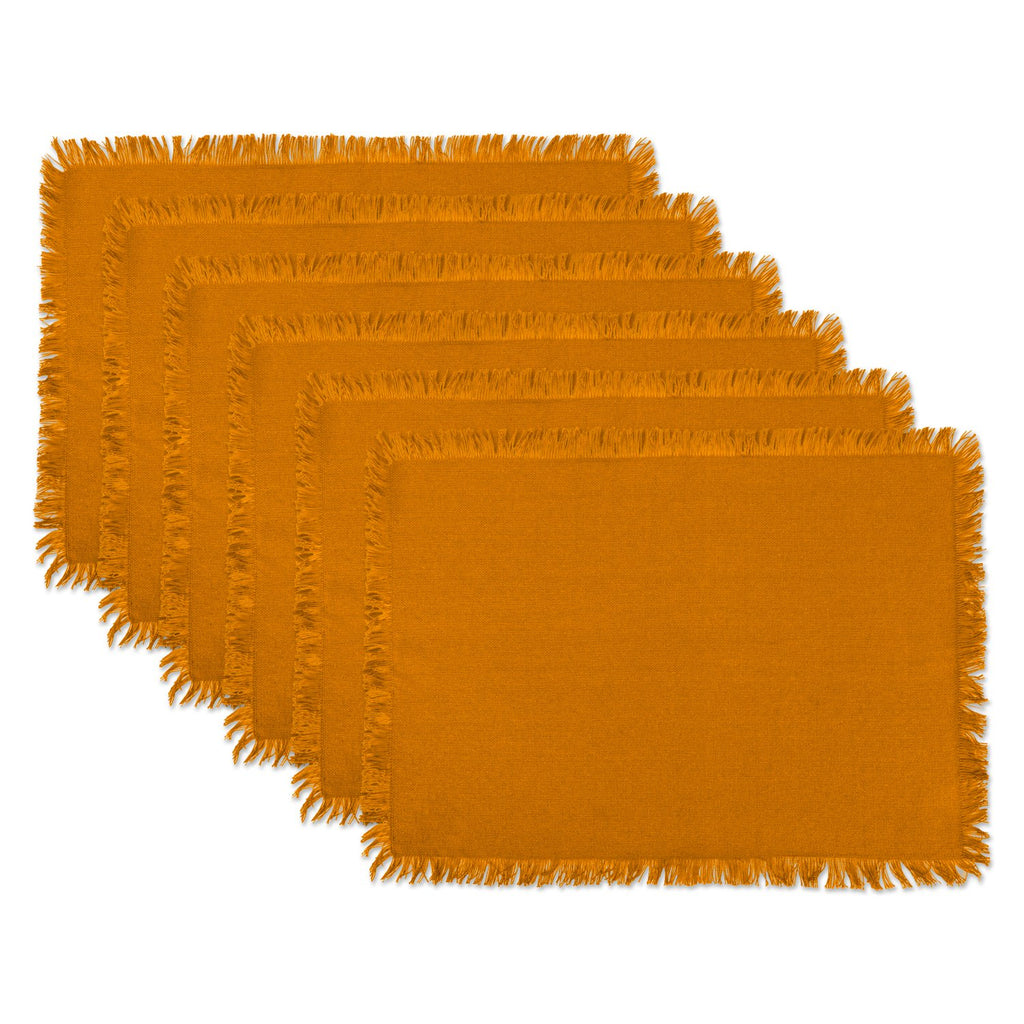 DII Everyday Collection, Fringed Solid Tabletop, Placemat Set, Pumpkin Spice, 6 Piece