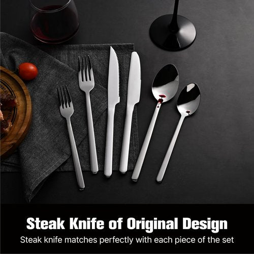 KINGSTONE 36-Piece Silverware Set with Steak Knives, Flatware Set for 6, Stainless Steel Tableware Cutlery Set for Home Restaurant, Mirror Finish,Modern Design