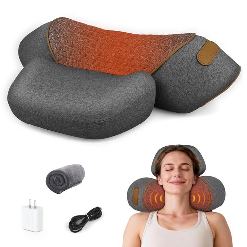 3-in-1 Neck Massager Pillow for Pain Relief, Neck Massager with Heat and Cervical Traction, Deep Tissue Massage Pillow for Shoulder & Back Comfort, Ergonomic Design for Men and Women (Deep Gray)