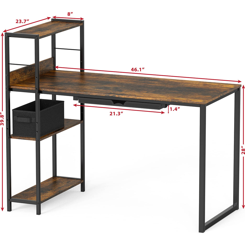 SHW 46-Inch Home Office Mission Computer Desk with Side Shelf and Drawer, Rustic Brown