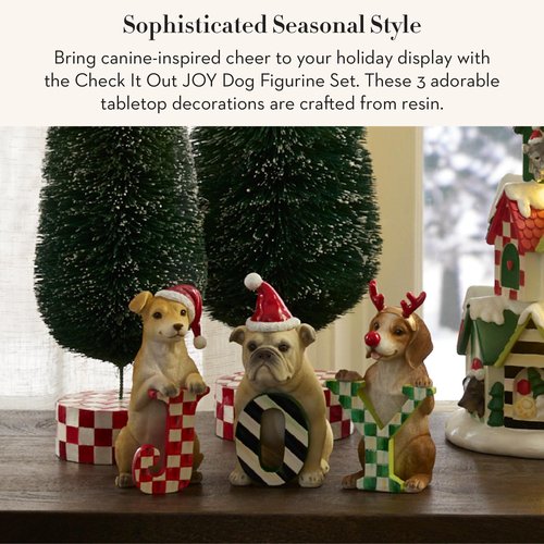 MACKENZIE-CHILDS Joy Dog Figurine Set, Christmas Figurines for Home Decoration, Check It Out