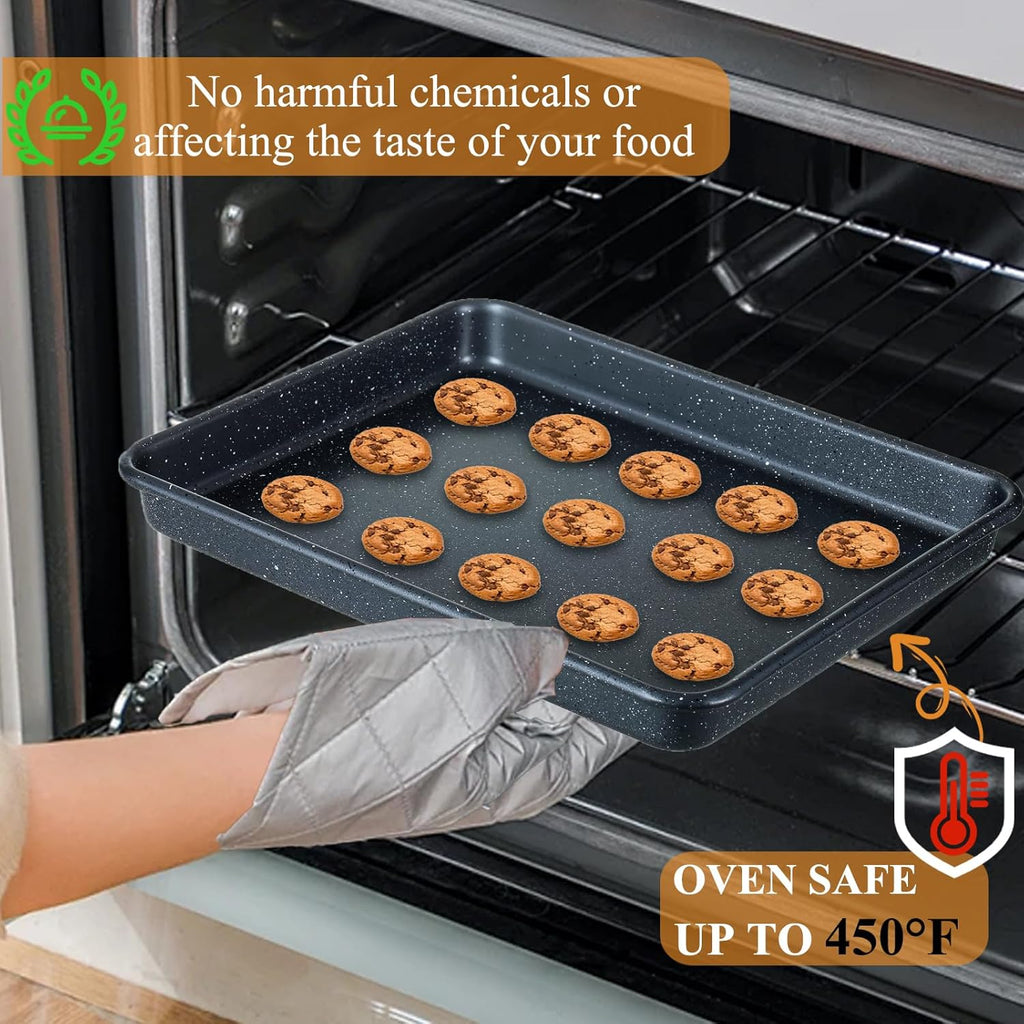 Walooza Nonstick Baking Sheets Set of 2 - Heavy Duty Carbon Steel Cookie Trays | Easy Clean 11x9 Inch