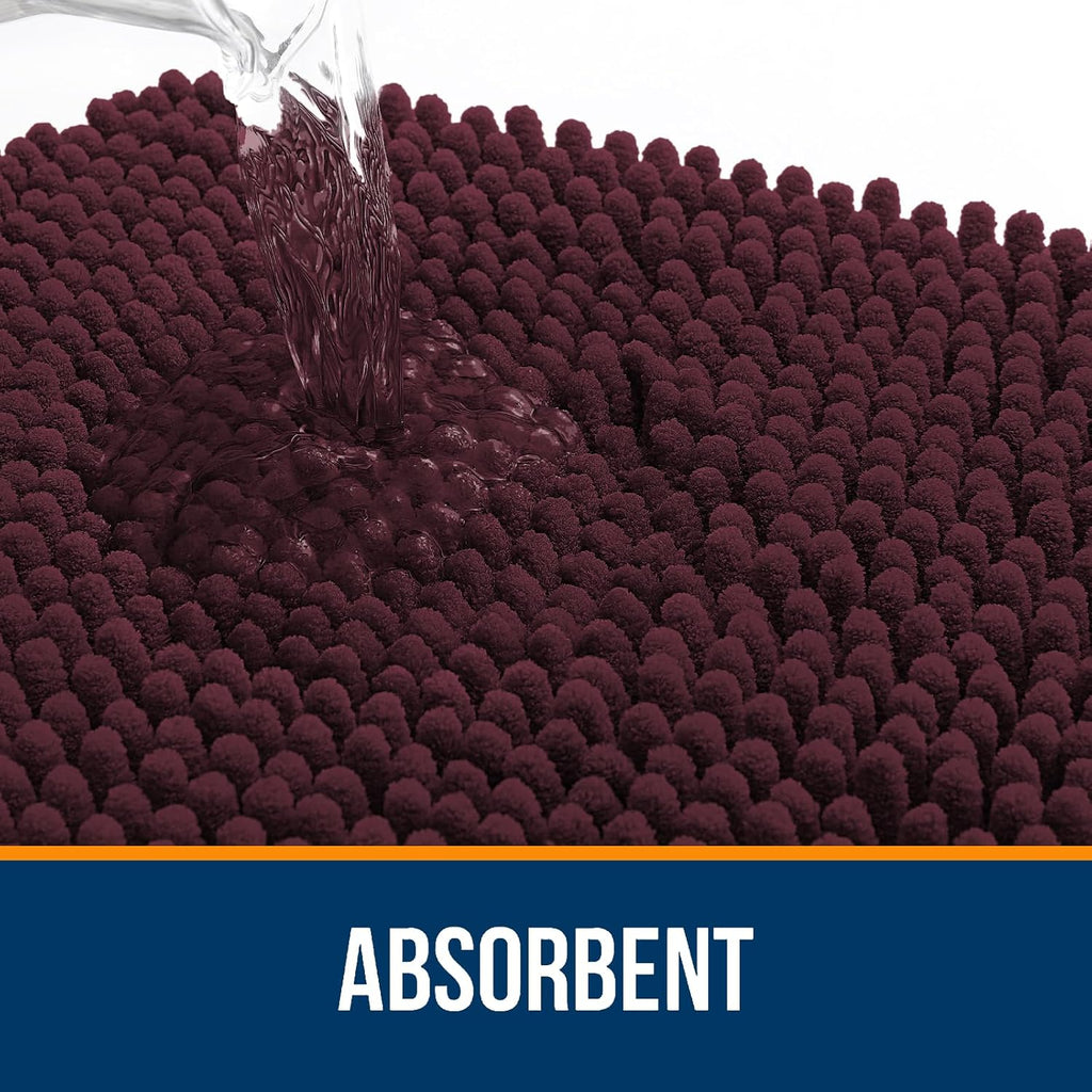 OLANLY Bathroom Runner Rugs - Soft Absorbent Chenille Bath Mats | Quick-Dry, Machine Washable, 44x24, Black Cherry
